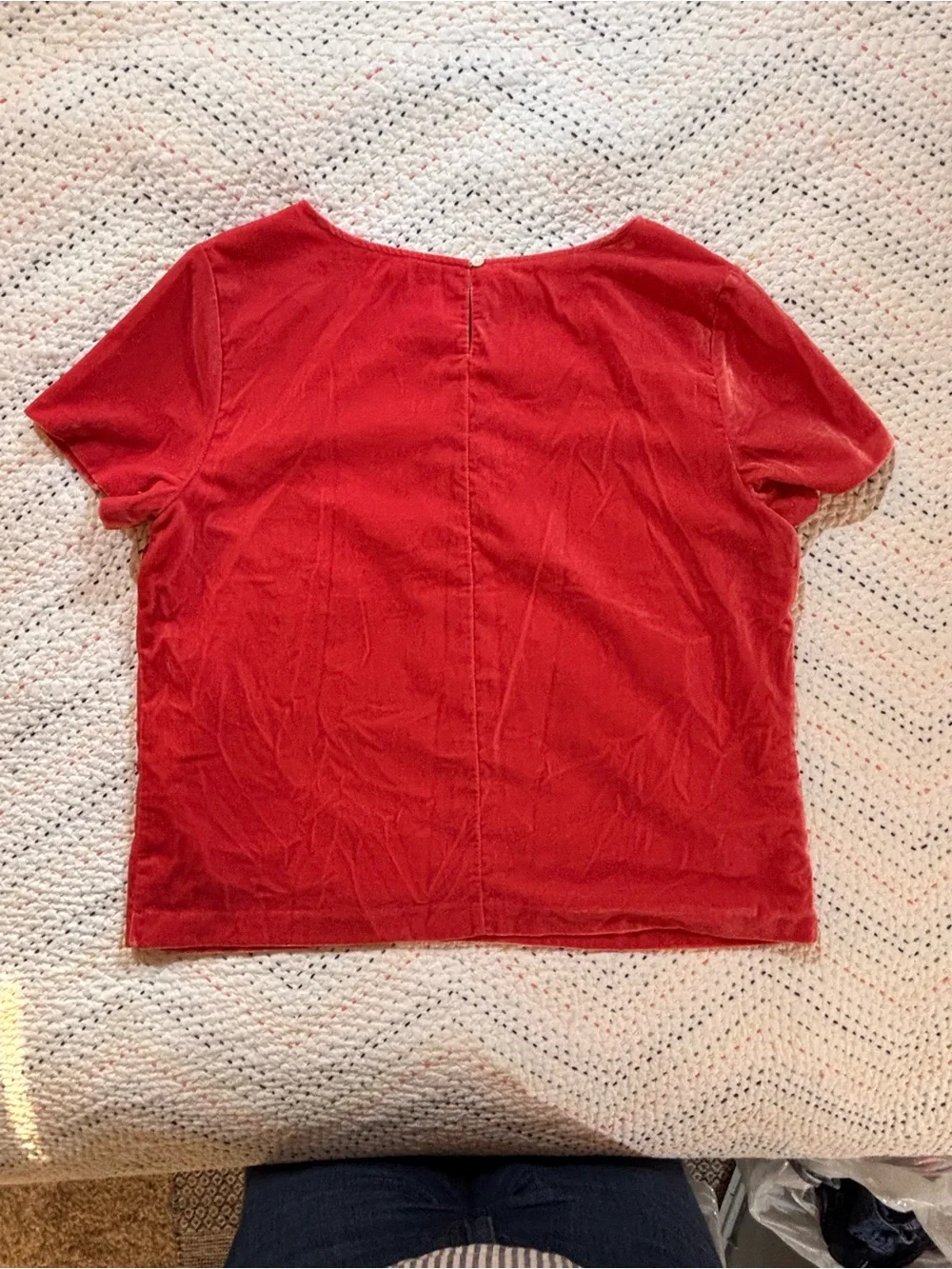 J. Crew Velvet Scoop Neck Short Sleeve Top in Red